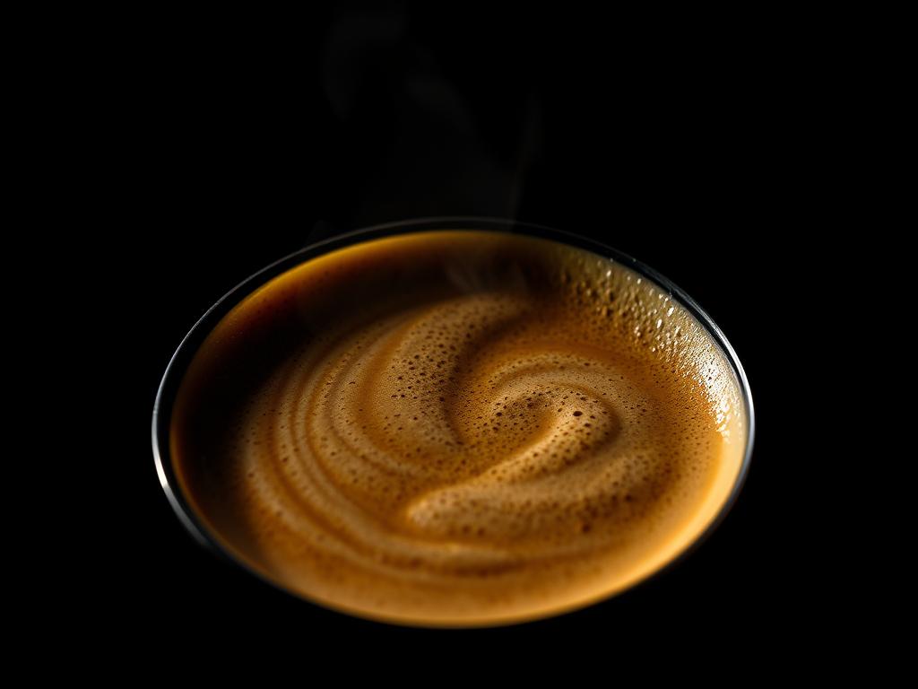A close-up view of a freshly brewed cup of "Geschmack Katzenkaffee" set against a dark, moody background. The steaming liquid has a rich, earthy aroma with hints of smoky and nutty notes. The surface of the coffee is topped with a thick, creamy foam that gently swirls, creating mesmerizing patterns. The lighting is low and dramatic, casting dramatic shadows and highlights across the cup, emphasizing the luxurious texture and depth of color. The overall atmosphere is one of intrigue and indulgence, inviting the viewer to savor the unique and complex flavor profile of this rare and exclusive coffee.