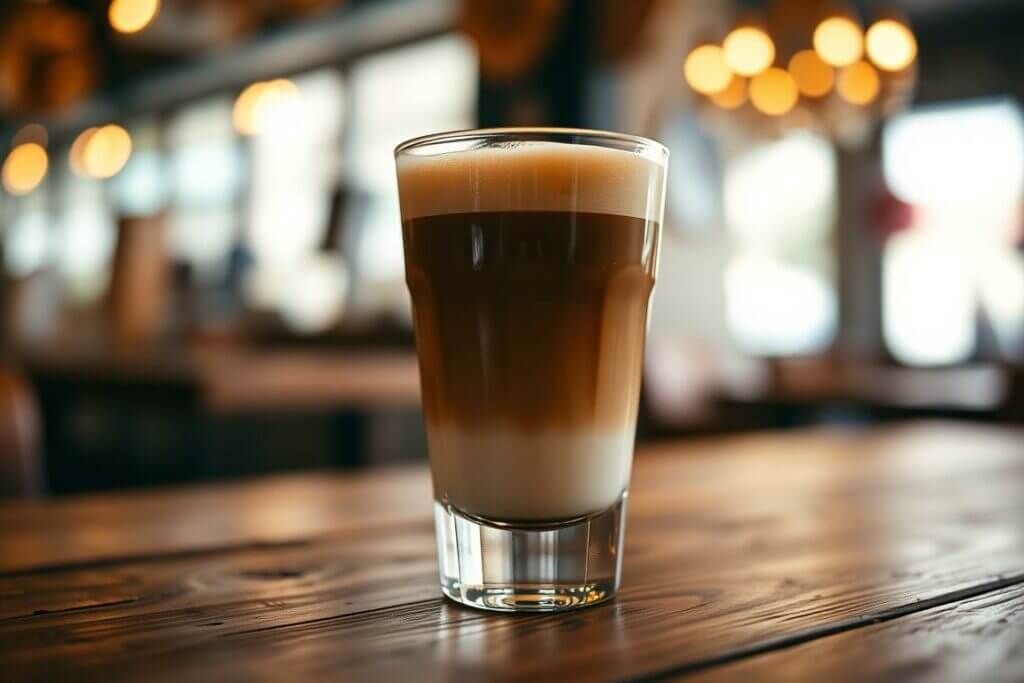 A classic Italian caffè macchiato, featuring a shot of rich, freshly pulled espresso with a delicat